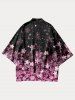 Sakura Flower Kimono and Crisscross Top and Capri Leggings Plus Size Summer Outfit -  