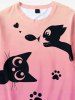 T-shirt Ombré à Imprimé Chat Dessin Animé de Grande Taille pour Enfants - Rose clair 110