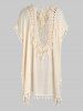 Crochet Tassel Tie Up Slit High Low Cover Up -  