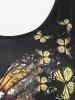 Plus Size Sunflower Butterfly Printed T Shirt -  
