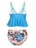 Beach Leaf Floral Print Bowknot Ruffle Tankini Swimwear -  