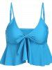 Beach Leaf Floral Print Bowknot Ruffle Tankini Swimwear -  