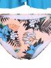 Beach Leaf Floral Print Bowknot Ruffle Tankini Swimwear -  