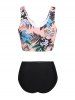 Tropical Beach Cut Out Leaf Floral Print Self Belted Tankini Swimwear -  
