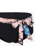 Tropical Beach Cut Out Leaf Floral Print Self Belted Tankini Swimwear -  