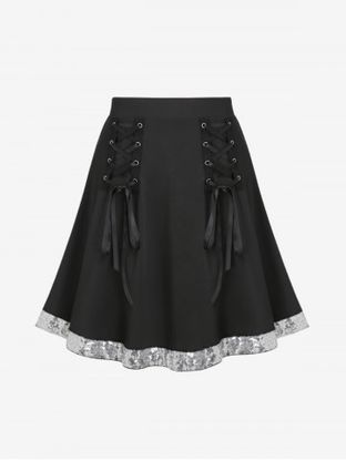 Plus Size Sequins Lace Up A Line Mini Skirt