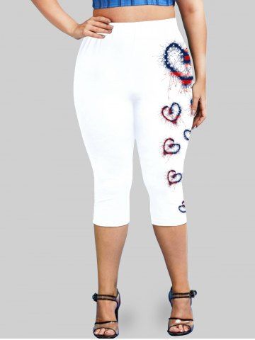 Plus Size & Curve Patriotic American Print Heart Print Capri Leggings