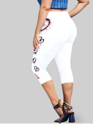 Plus Size & Curve Patriotic American Print Heart Print Capri Leggings