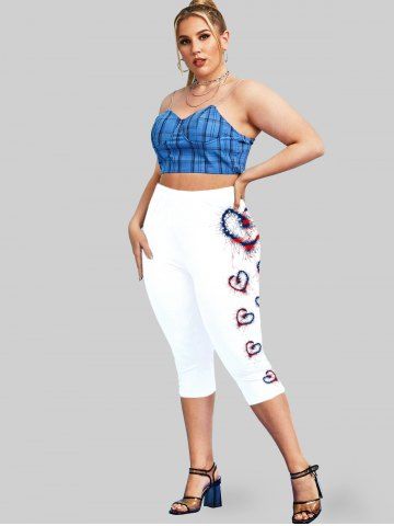 Plus Size & Curve Patriotic American Print Heart Print Capri Leggings
