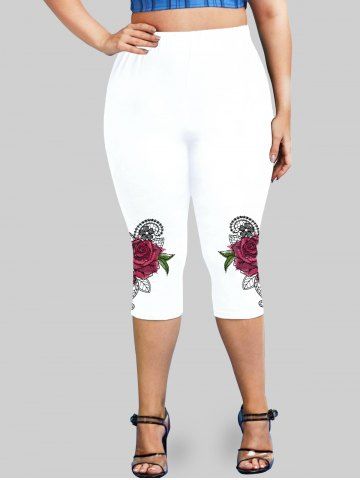 Plus Size & Curve High Waist Rose Print Capri Leggings