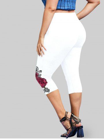 Plus Size & Curve High Waist Rose Print Capri Leggings