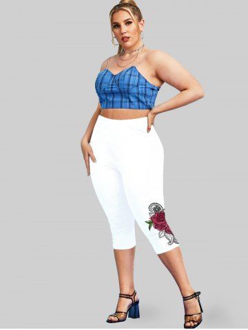 Plus Size & Curve High Waist Rose Print Capri Leggings