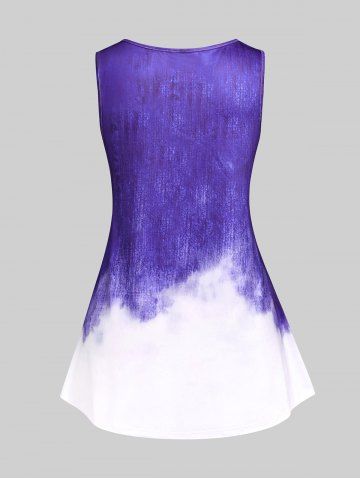 Plus Size 3D Denim Print Lace Panel Tank Top