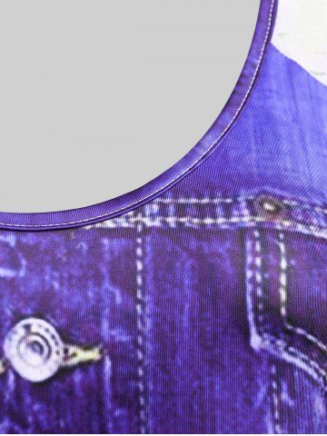 Plus Size 3D Denim Print Lace Panel Tank Top