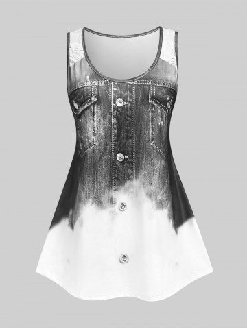 Plus Size 3D Denim Print Lace Panel Tank Top - GRAY - 4X | US 26-28