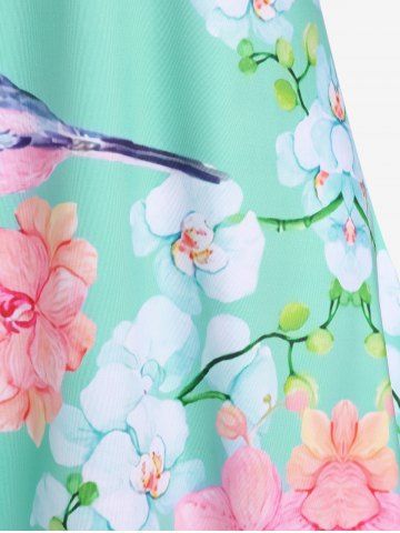 Plus Size Floral Bird Print Crisscross A Line Sundress