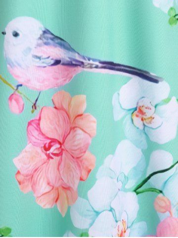 Plus Size Floral Bird Print Crisscross A Line Sundress