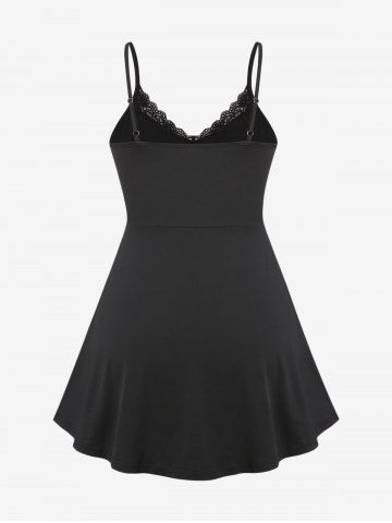 Plus Size Lace Panel Grommet Ruched Backless Tunic Tank Top