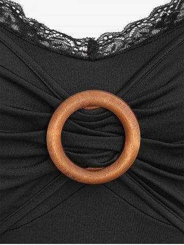 Plus Size Lace Panel Grommet Ruched Backless Tunic Tank Top