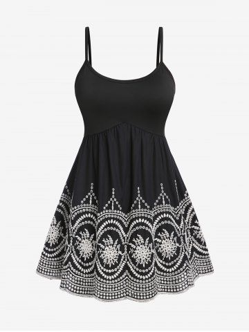 Plus Size Crossover Cropped Tee and Embroidered Cami Top Set