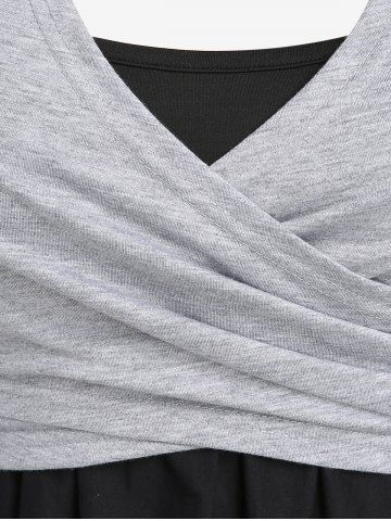 Plus Size Crossover Cropped Tee and Embroidered Cami Top Set