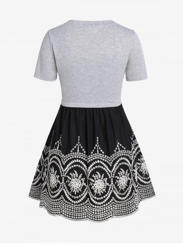 Plus Size Crossover Cropped Tee and Embroidered Cami Top Set