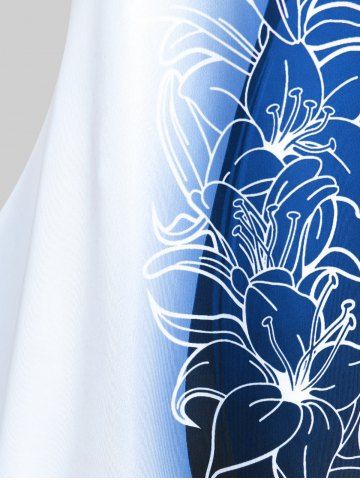 Plus Size Colorblock Heart Floral Print Tee