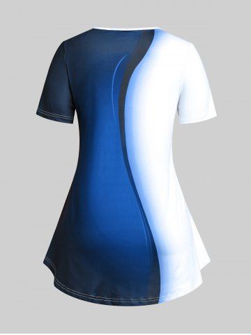 Plus Size Colorblock Heart Floral Print Tee