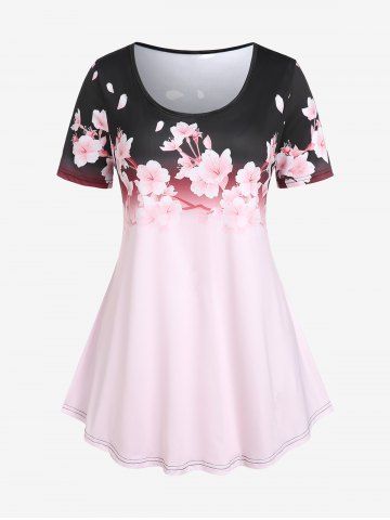 Plus Size Floral Print Cottagecore Tee - MULTI-A - L | US 12