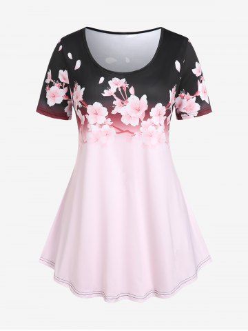 Camiseta de Talla Extra con Estampado Floral con Escote Pico - MULTI-A - 5X | US 30-32