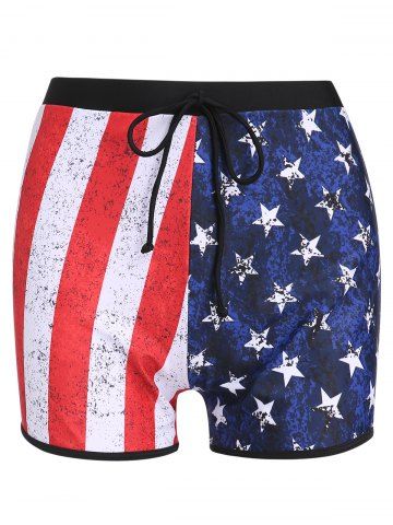 American Flag Pattern Drawstring Tankini Boyshorts - BLACK - XXXL