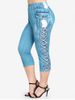 Legging Corsaire Moulant à Imprimé 3D Jean à Taille Haute de Grande Taille - Bleu 