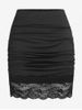 Plus Size Ruched Lace Hem Mini Bodycon Skirt -  