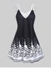Plus Size Monochrome Floral Print Crisscross Dress -  