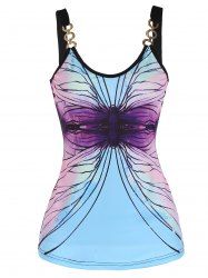 Metal O Ring Butterfly Print Casual Tank Top -  