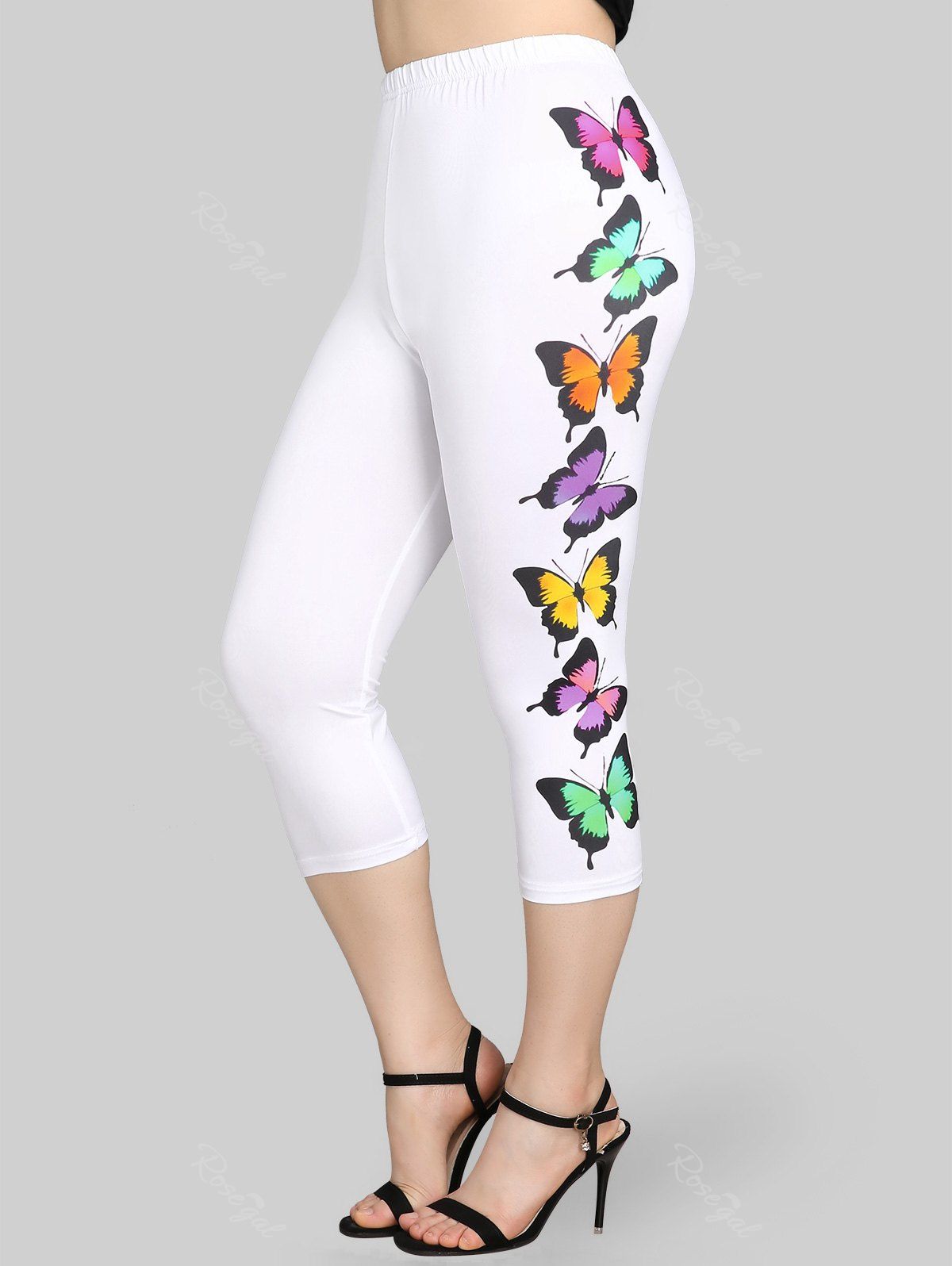 Trendy Plus Size Butterfly Print High Waisted Leggings  