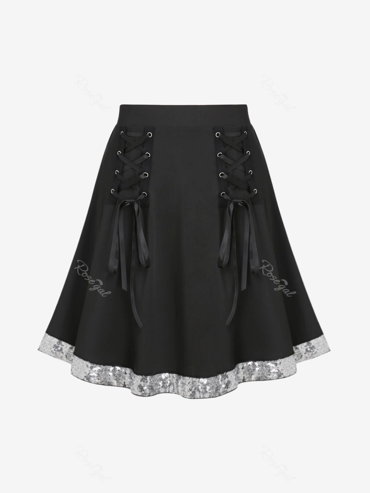 Affordable Plus Size Sequins Lace Up A Line Mini Skirt  