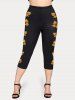 Sunflower Butterfly Print Tee and High Waist Capri Leggings Plus Size Summer Outfit -  