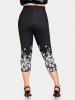 Monochrome Floral Print Tee and l High Waisted Capri Leggings Plus Size Summer Outfit -  