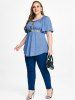 T-shirt à Paillettes et Découpes en Echelles avec Manches Raglan - Bleu clair 