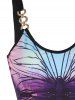 Metal O Ring Butterfly Print Casual Tank Top -  