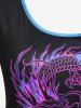 Plus Size & Curve Contrast Dragon Printed Ringer Tee -  