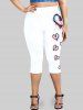 Plus Size & Curve Patriotic American Print Heart Print Capri Leggings -  