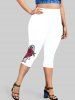 Plus Size & Curve High Waist Rose Print Capri Leggings -  