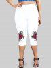 Plus Size & Curve High Waist Rose Print Capri Leggings -  