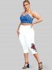 Plus Size & Curve High Waist Rose Print Capri Leggings -  