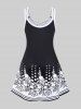 Plus Size Monochrome Floral Print Crisscross Dress -  
