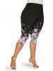 Plus Size High Waist Starlight Floral Print Capri Leggings -  