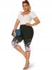 Plus Size High Waist Starlight Floral Print Capri Leggings -  