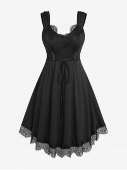 Plus Size Sleeveless Lace Up Corset Midi Cocktail Dress - BLACK - L | US 12